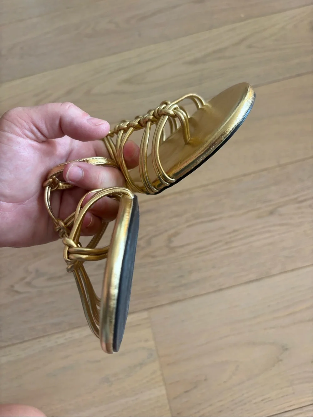 Zara gold strappy flat sandals - size 8